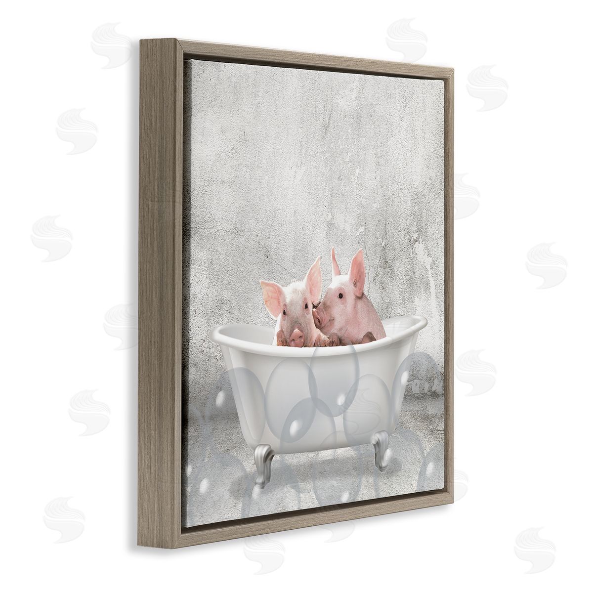 Baby Piglets Bath Time Brown Floating Frame Canvas Wall Art, Home Decor by Kim Allen