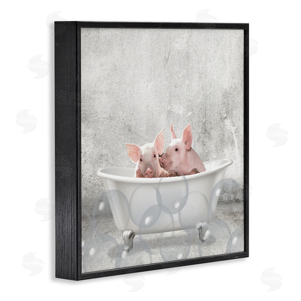 Baby Piglets Bath Time Black Frame Print Wall Art, Home Decor by Kim Allen