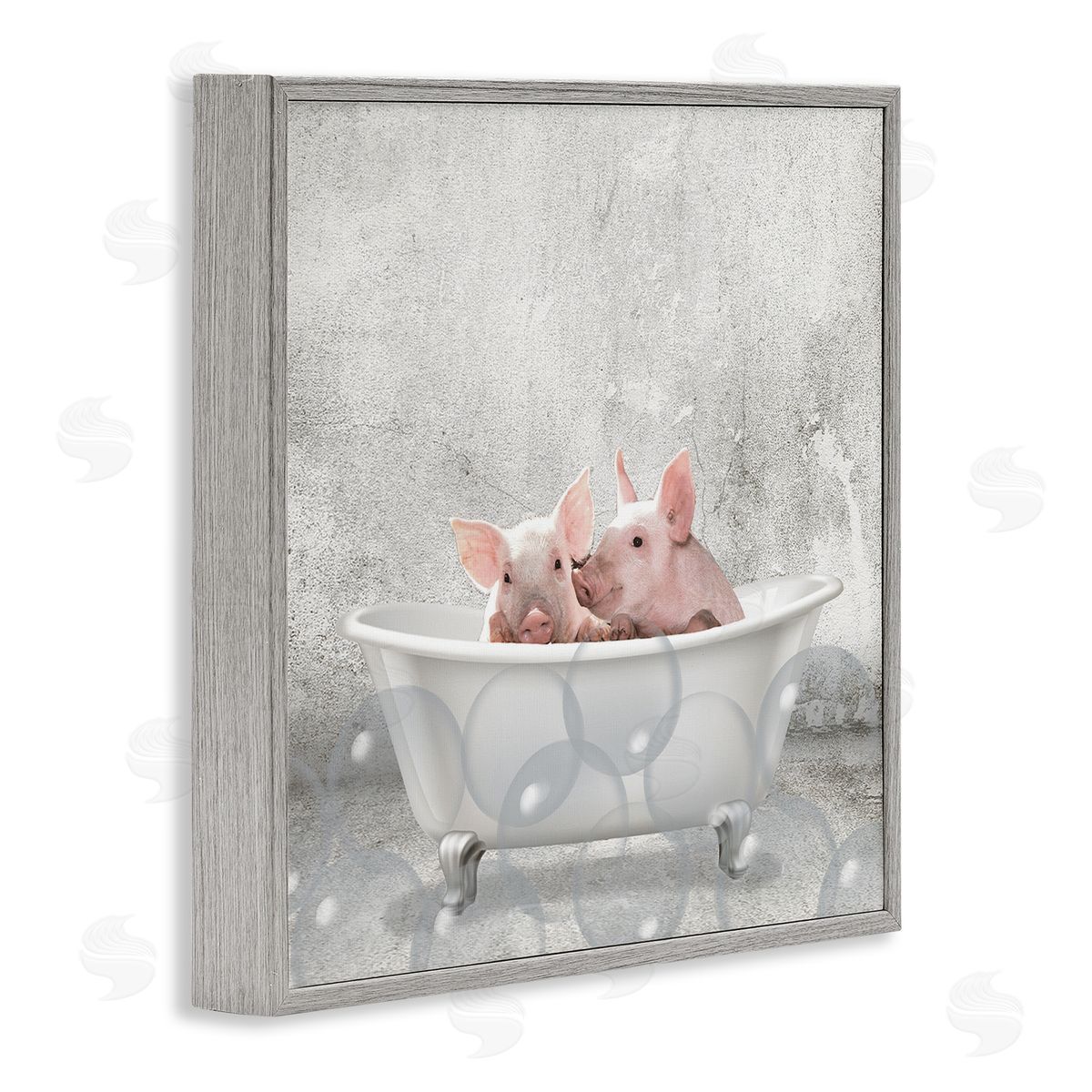 Baby Piglets Bath Time Grey Frame Print Wall Art, Home Decor by Kim Allen