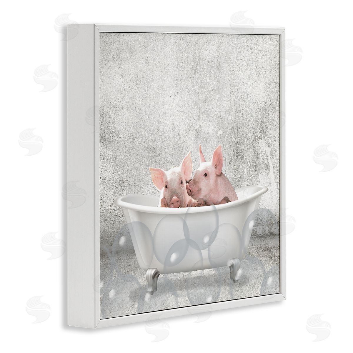 Baby Piglets Bath Time White Frame Print Wall Art, Home Decor by Kim Allen