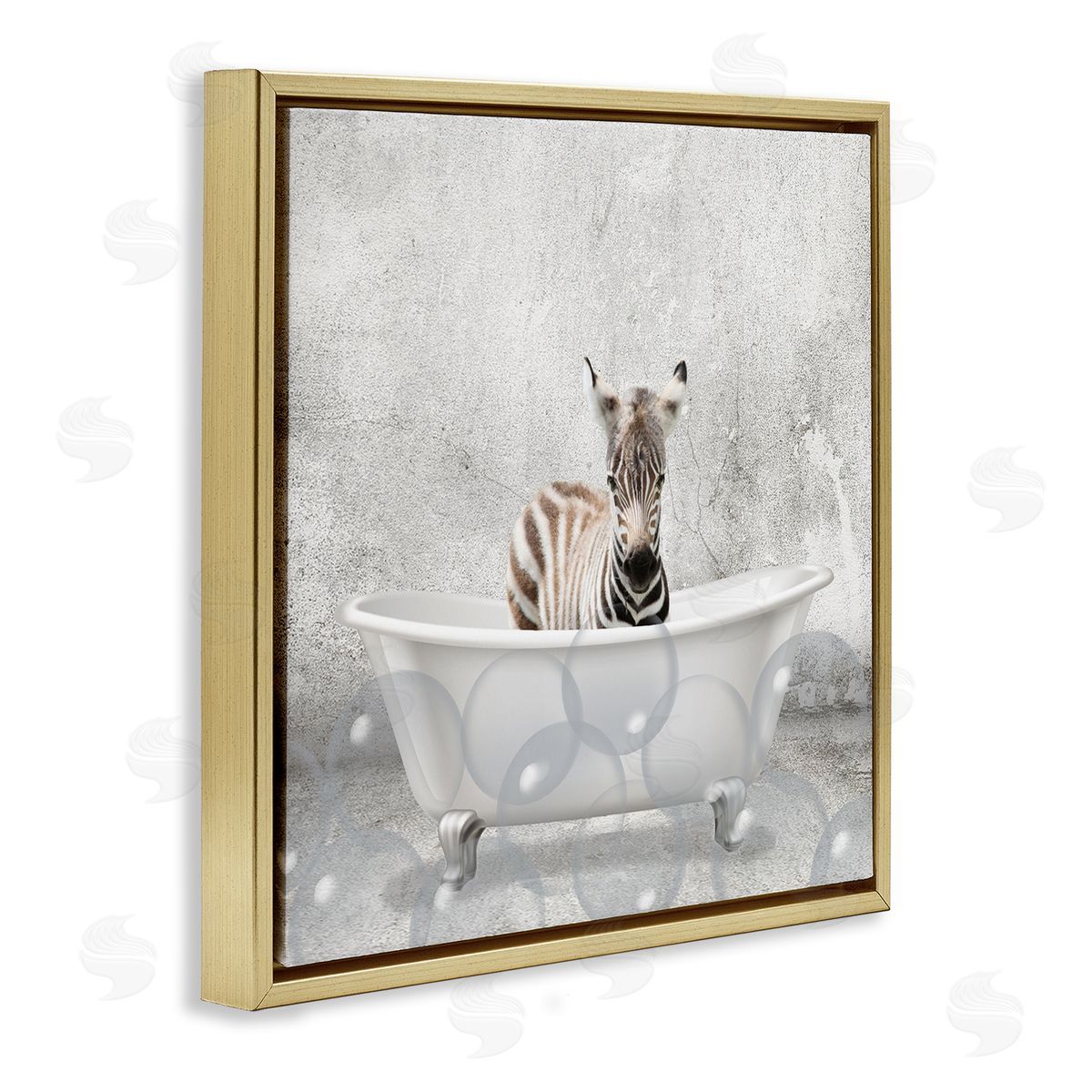Baby Zebra Bath Time Gold Floating Frame Canvas Wall Art, Home Decor by Kim Allen