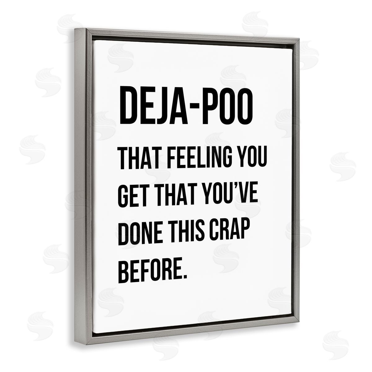 Deja Poo Funny Bathroom Grey Floating Frame Canvas Wall Art, Home Decor by Leah Straatsma