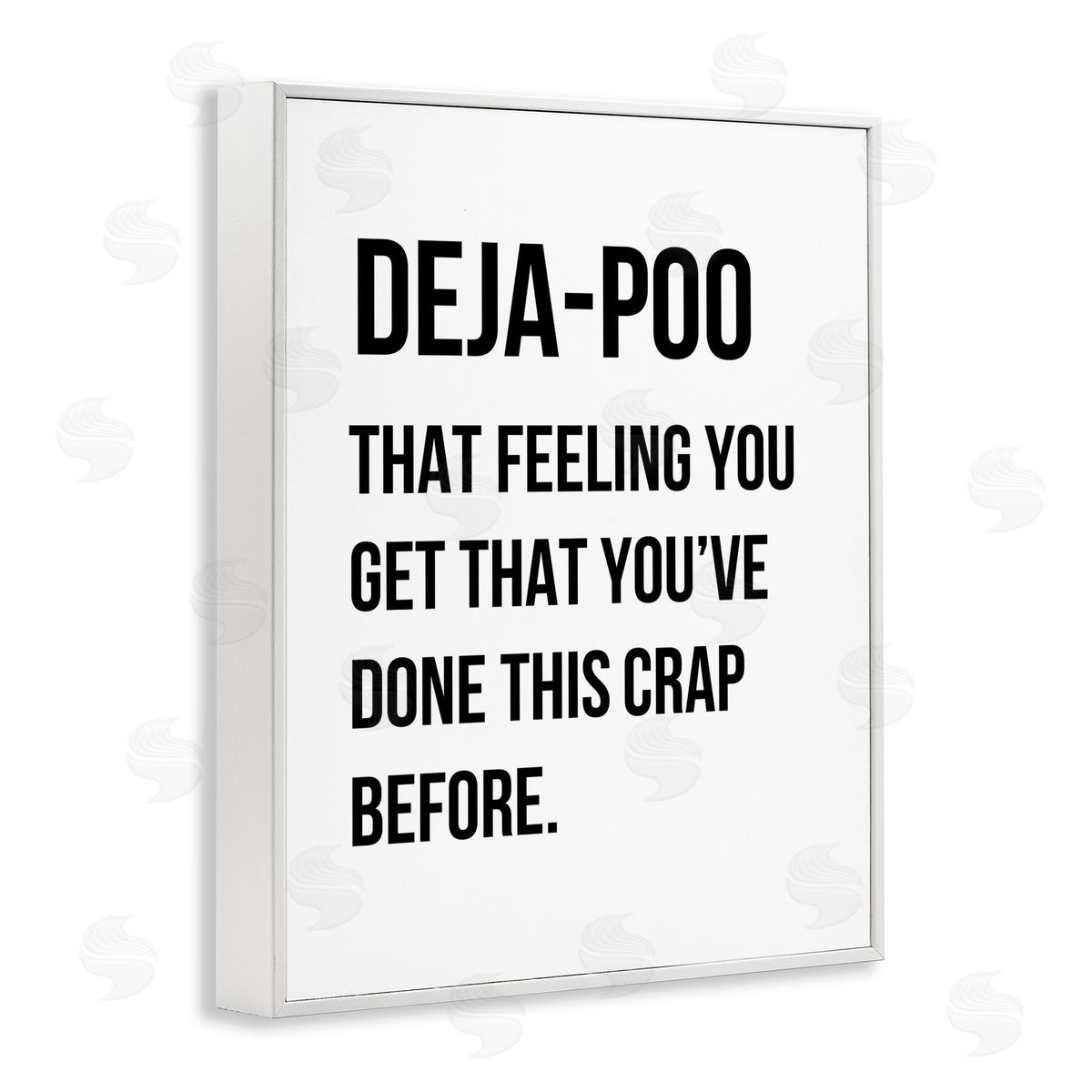 Deja Poo Funny Bathroom White Frame Print Wall Art, Home Decor by Leah Straatsma