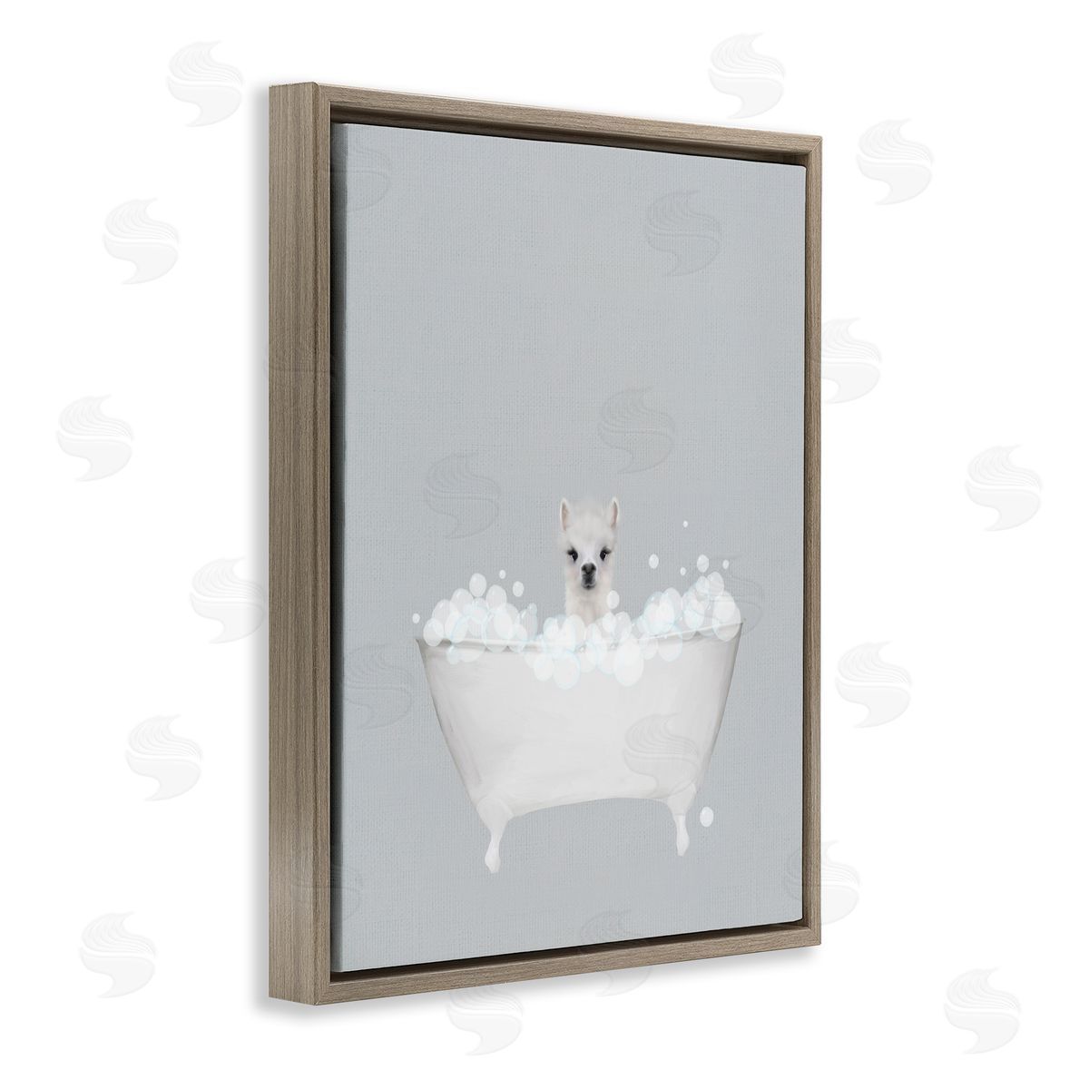 Alpaca Blue Bath Cute Brown Floating Frame Canvas Wall Art, Home Decor by Leah Straatsma