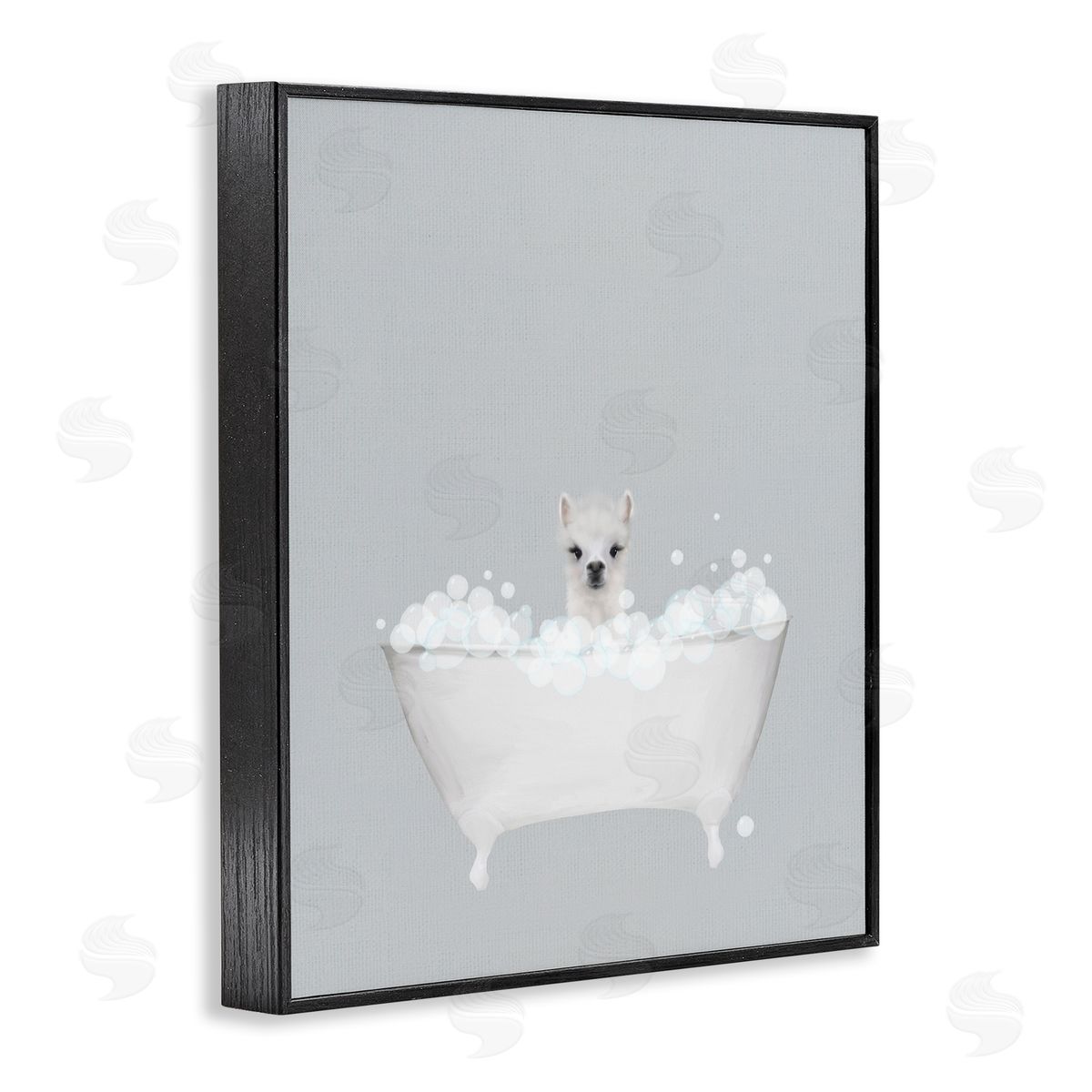 Alpaca Blue Bath Cute Black Frame Print Wall Art, Home Decor by Leah Straatsma