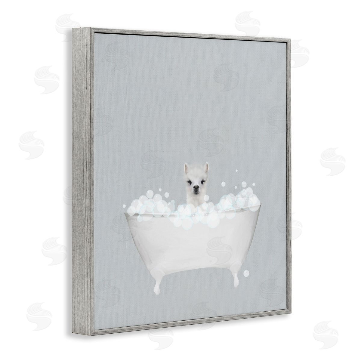 Alpaca Blue Bath Cute Grey Frame Print Wall Art, Home Decor by Leah Straatsma