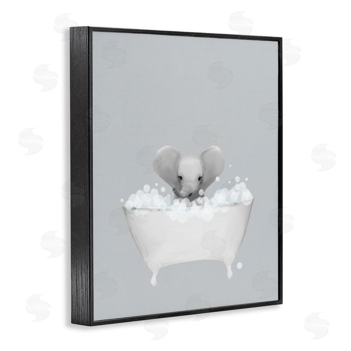 Elephant Blue Bath Cute Black Frame Print Wall Art, Home Decor by Leah Straatsma