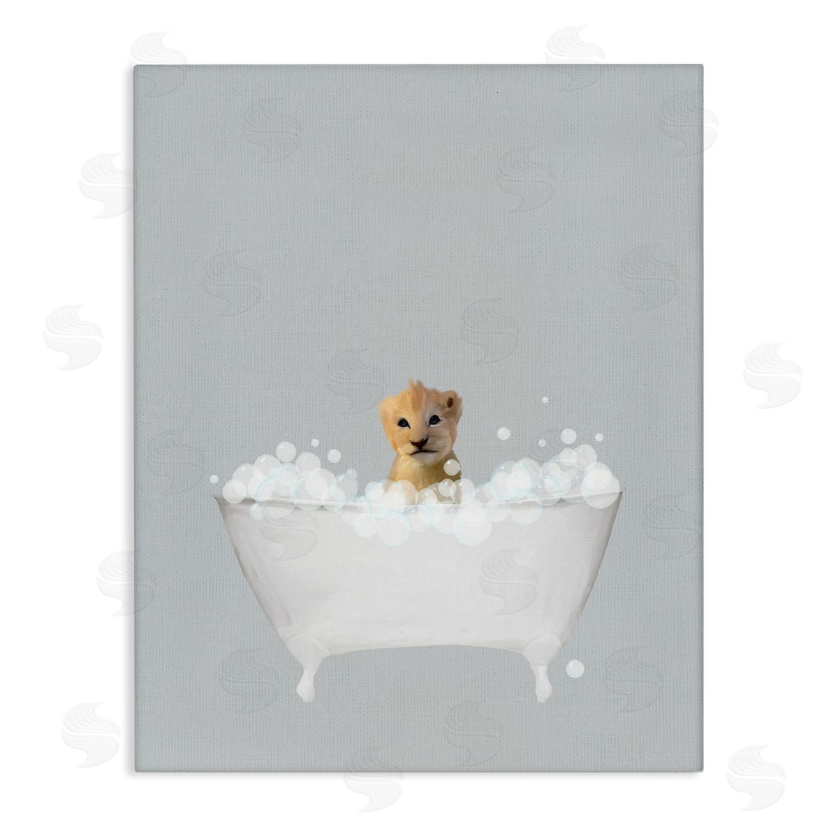 Lion Blue Bath Cute Canvas Wall Art, Home Decor by Leah Straatsma