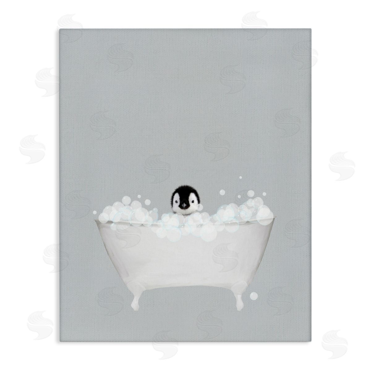 Penguin Blue Bath Cute Canvas Wall Art, Home Decor by Leah Straatsma