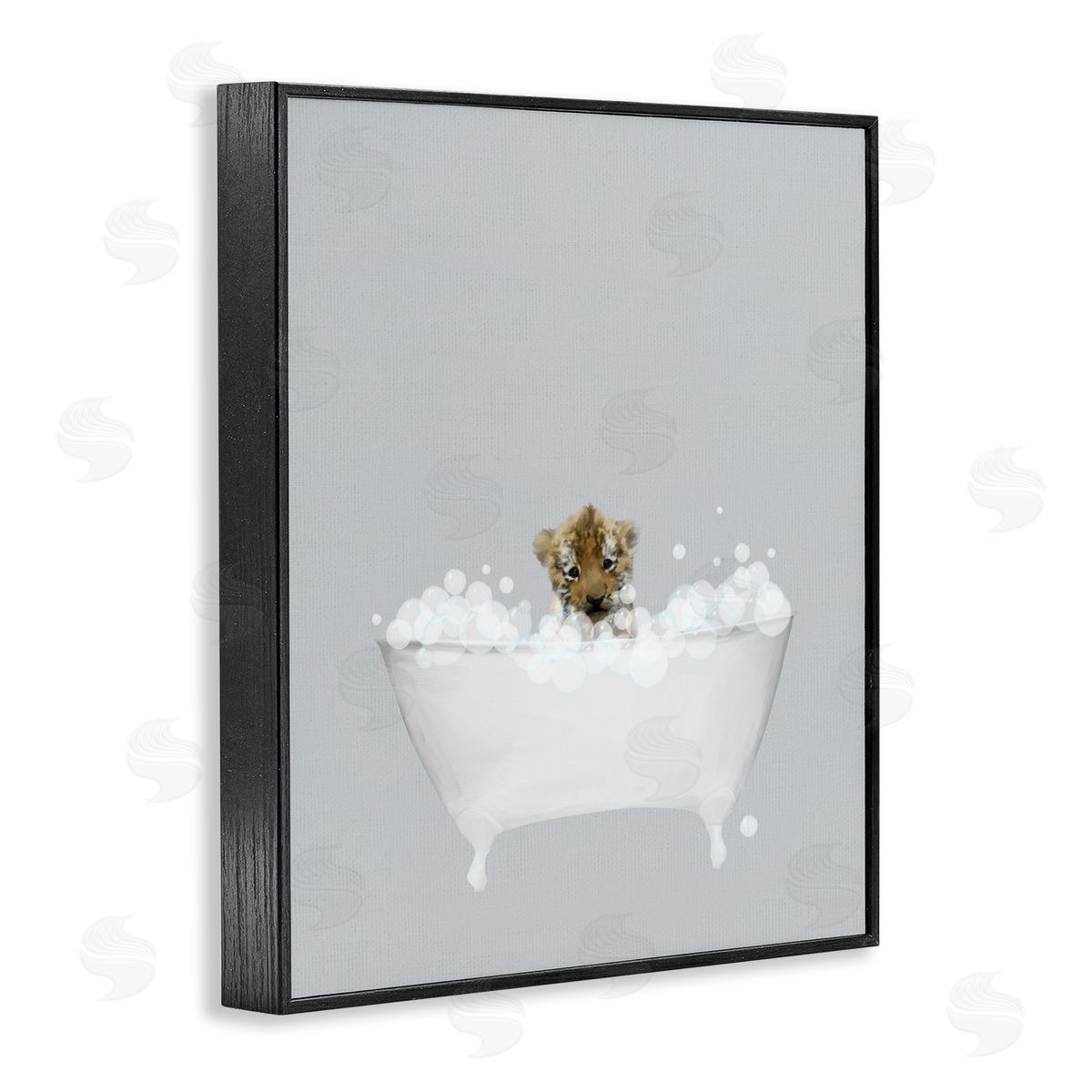Tiger Blue Bath Cute Black Frame Print Wall Art, Home Decor by Leah Straatsma