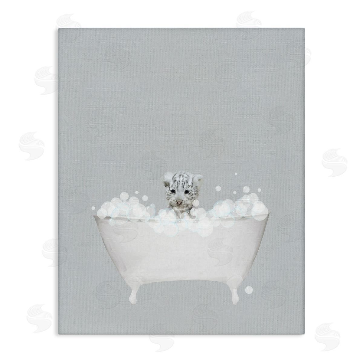 White Tiger Blue Bath Cute Canvas Wall Art, Home Decor by Leah Straatsma