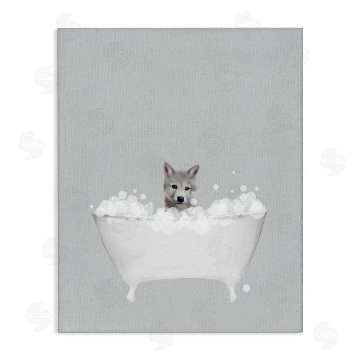 Wolf Blue Bath Cute Canvas Wall Art, Home Decor by Leah Straatsma