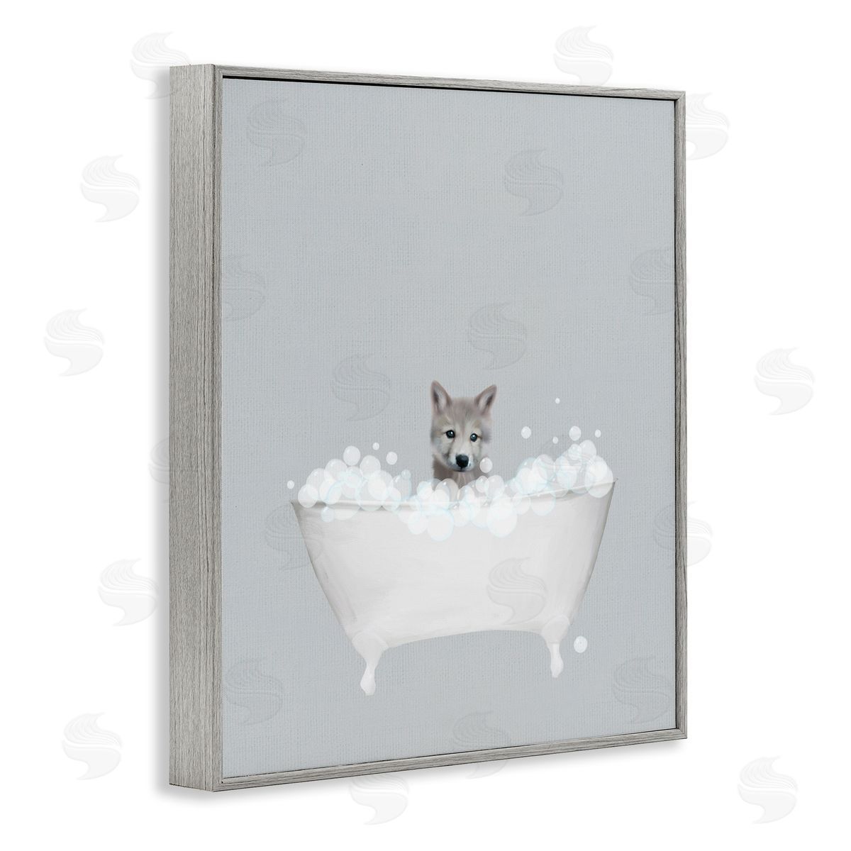 Wolf Blue Bath Cute Grey Frame Print Wall Art, Home Decor by Leah Straatsma
