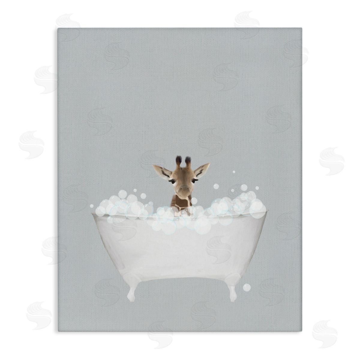 Giraffe Blue Bath Cute Canvas Wall Art, Home Decor by Leah Straatsma
