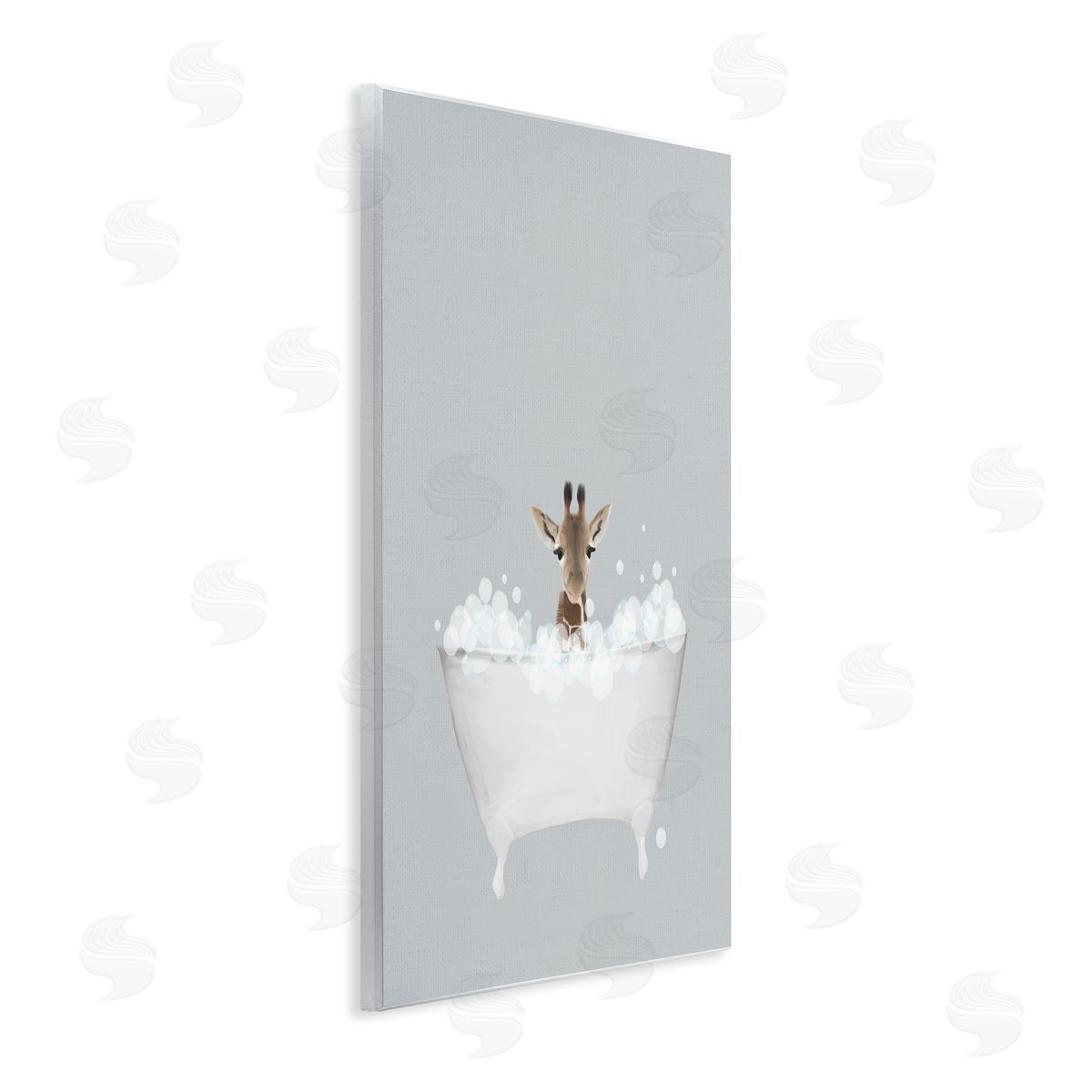 Giraffe Blue Bath Cute Wood Plaque Wall Art, Home Decor by Leah Straatsma