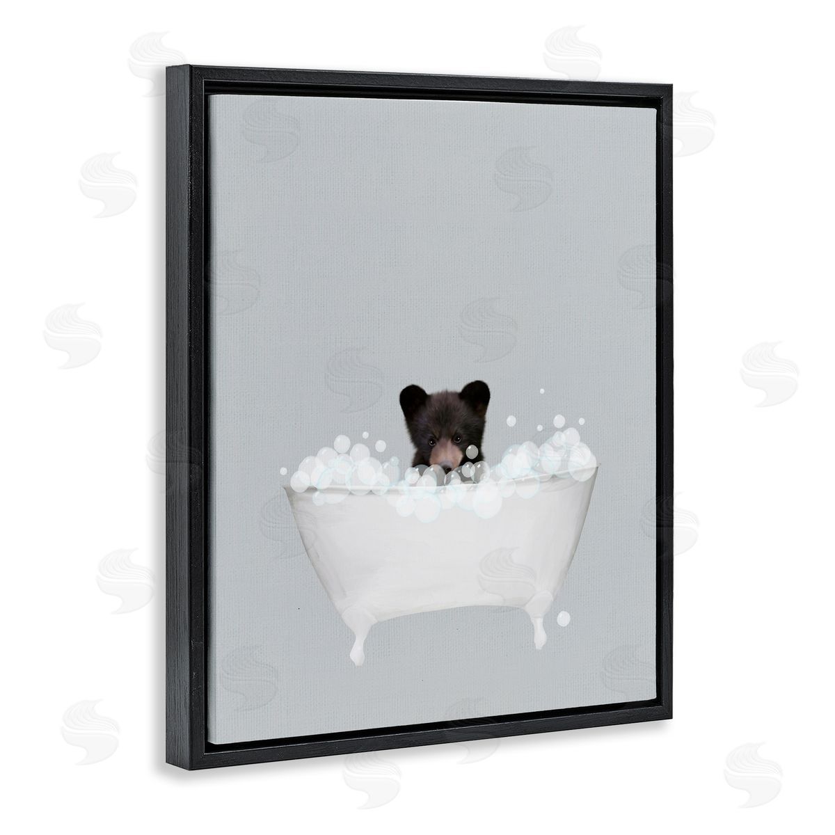 Bear Blue Bath Cute Black Floating Frame Canvas Wall Art, Home Decor by Leah Straatsma