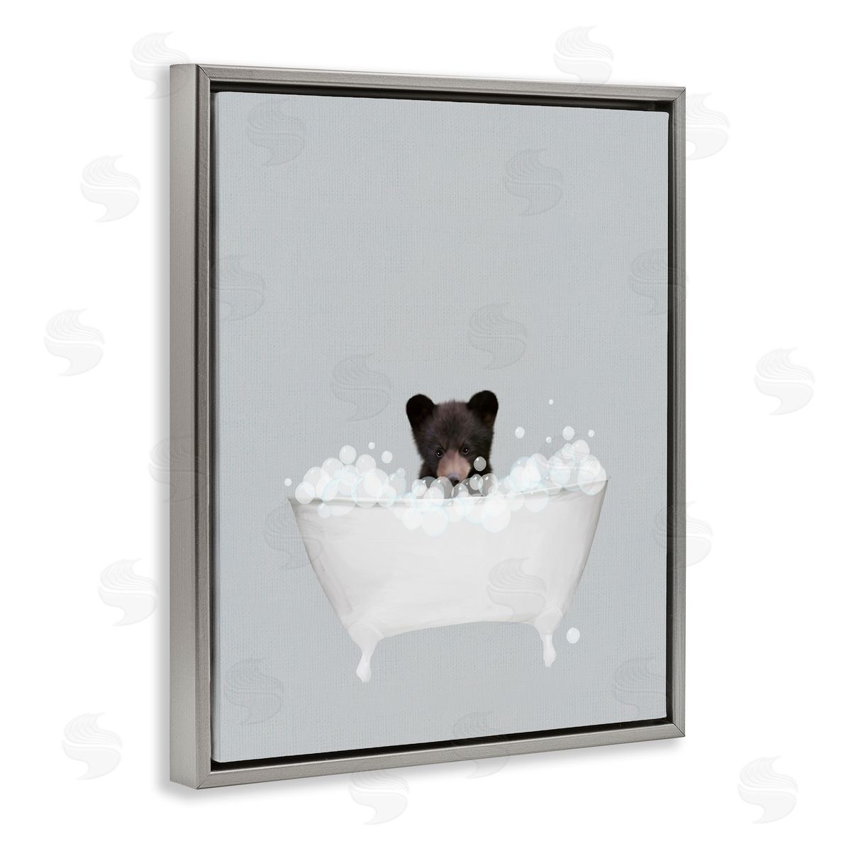 Bear Blue Bath Cute Grey Floating Frame Canvas Wall Art, Home Decor by Leah Straatsma
