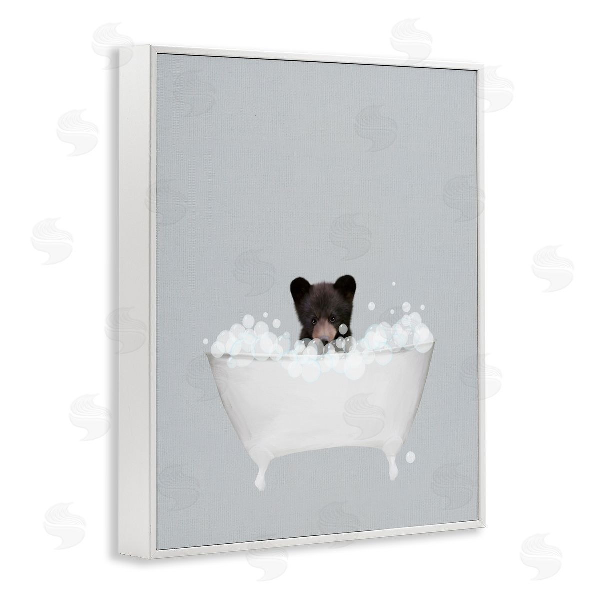 Bear Blue Bath Cute White Frame Print Wall Art, Home Decor by Leah Straatsma