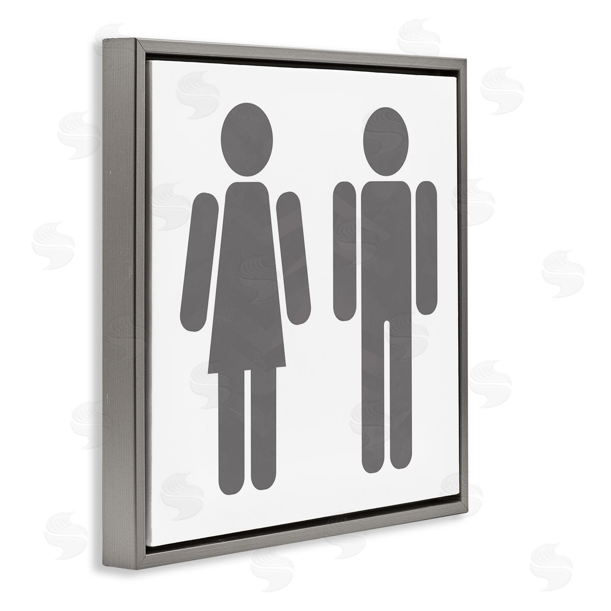 Men's & Women's Restroom Symbols Grey Floating Frame Canvas Wall Art, Home Decor by Milli Villa