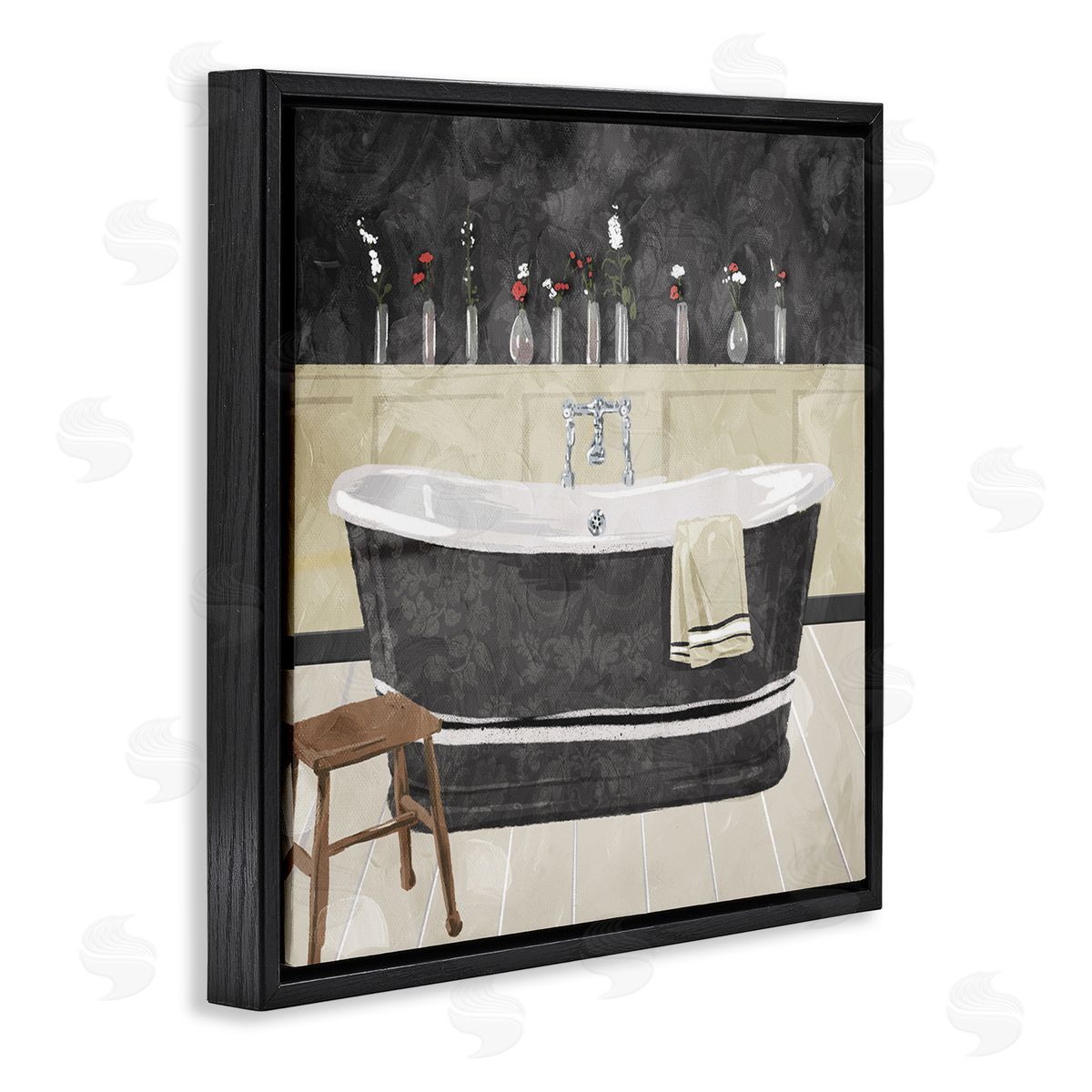 Bath Tub Interior Black & White Black Floating Frame Canvas Wall Art, Home Decor by Milli Villa