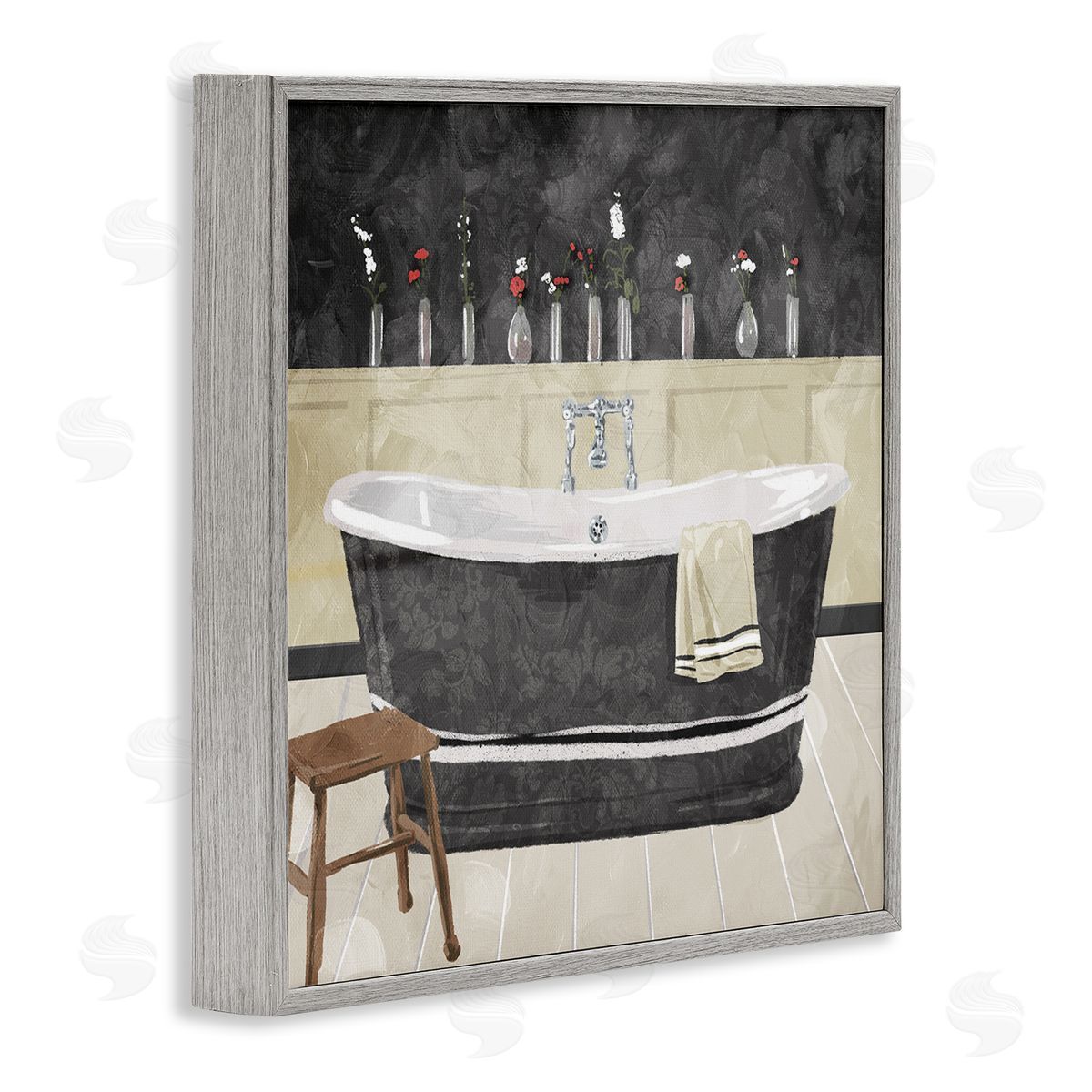 Bath Tub Interior Black & White Grey Frame Print Wall Art, Home Decor by Milli Villa