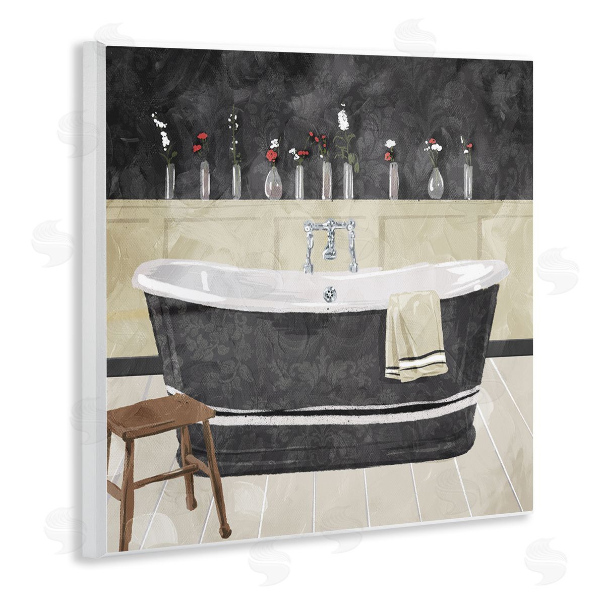 Bath Tub Interior Black & White Wood Plaque Wall Art, Home Decor by Milli Villa