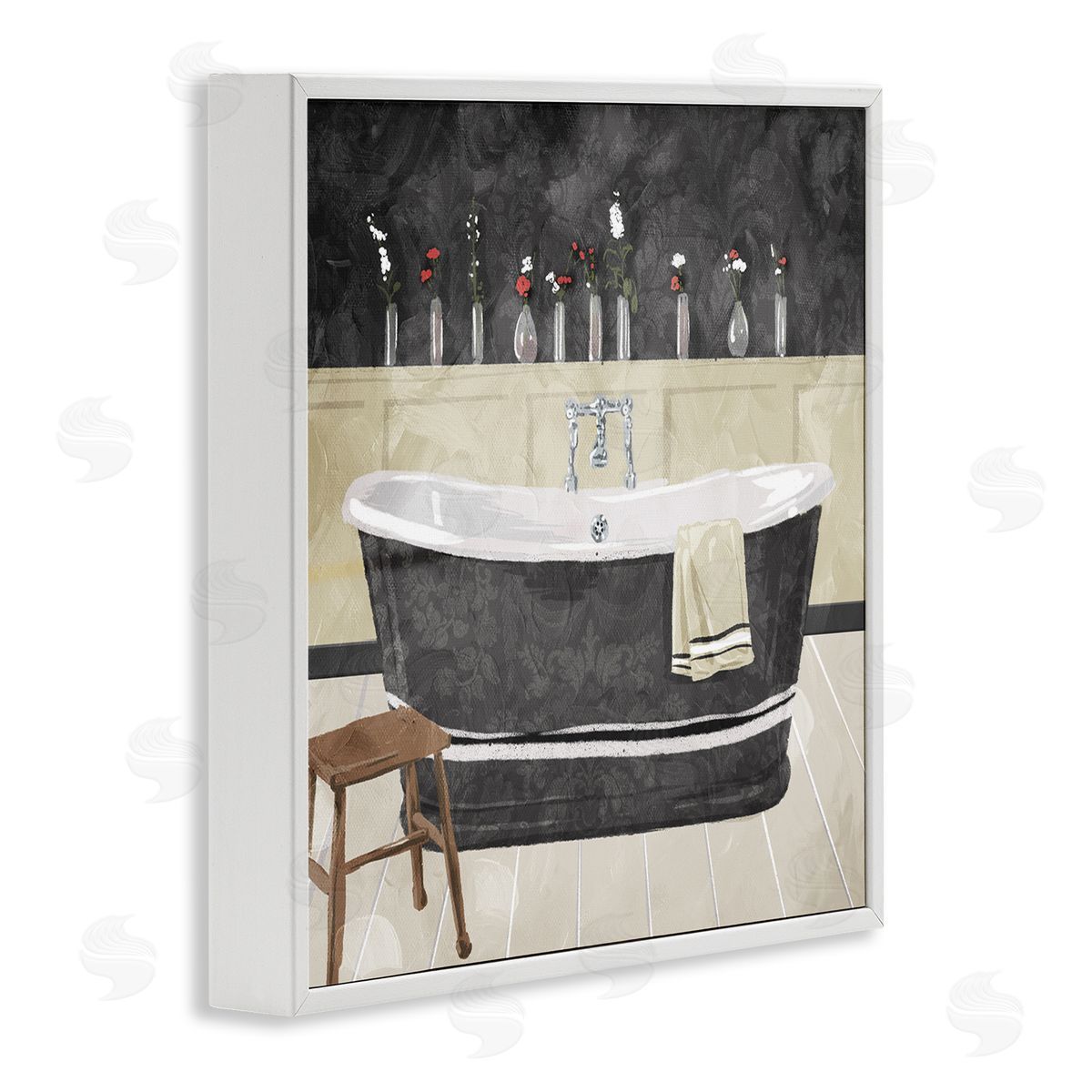 Bath Tub Interior Black & White White Frame Print Wall Art, Home Decor by Milli Villa