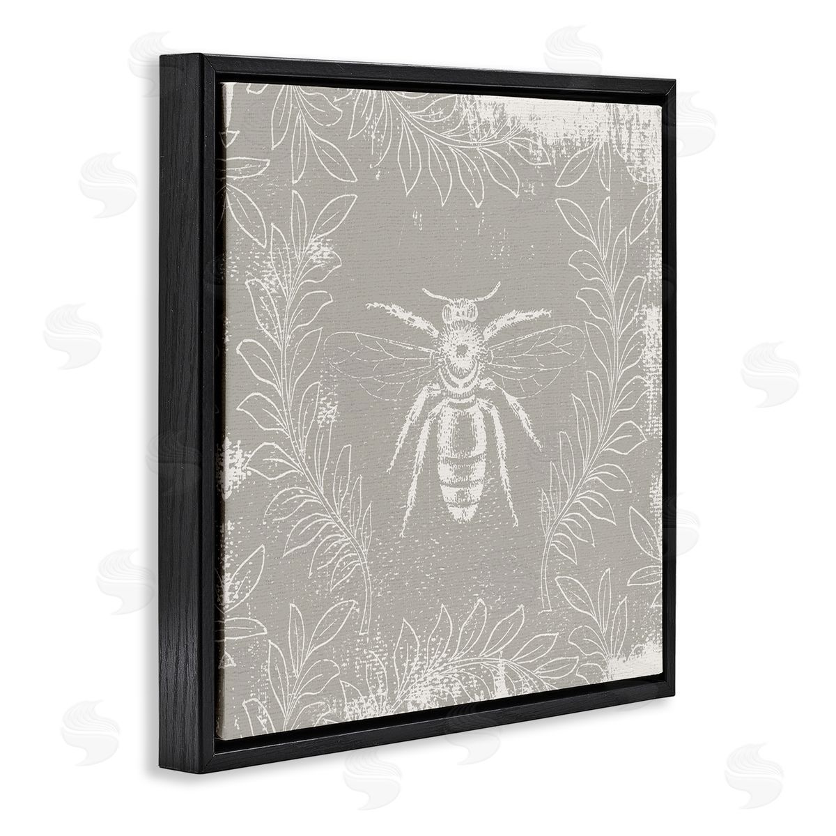 Bee Floral Pattern Black Floating Frame Canvas Wall Art, Home Decor by Stupell Studio