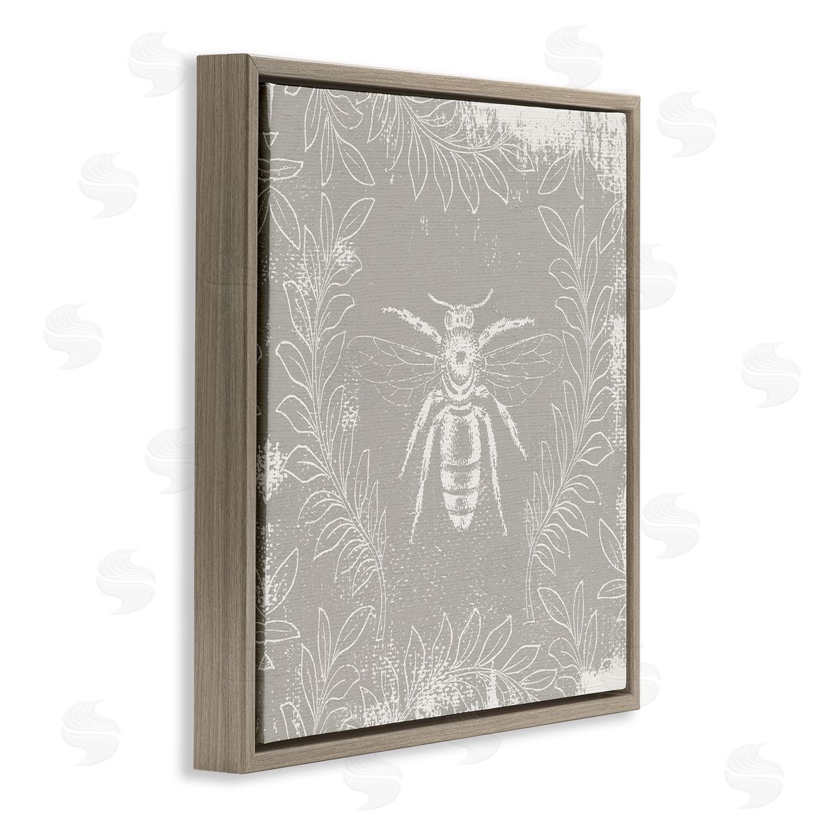 Bee Floral Pattern Brown Floating Frame Canvas Wall Art, Home Decor by Stupell Studio