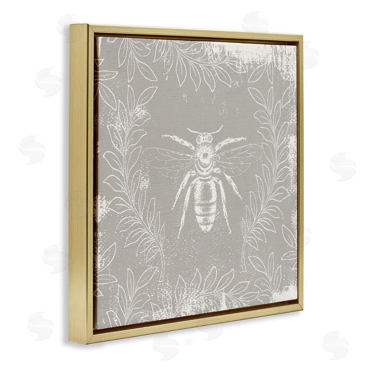 Bee Floral Pattern Gold Floating Frame Canvas Wall Art, Home Decor by Stupell Studio