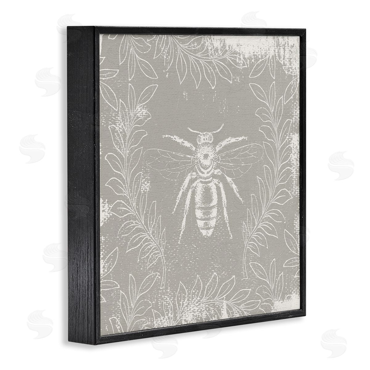 Bee Floral Pattern Black Frame Print Wall Art, Home Decor by Stupell Studio