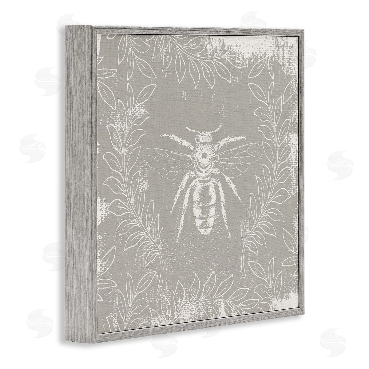 Bee Floral Pattern Grey Frame Print Wall Art, Home Decor by Stupell Studio