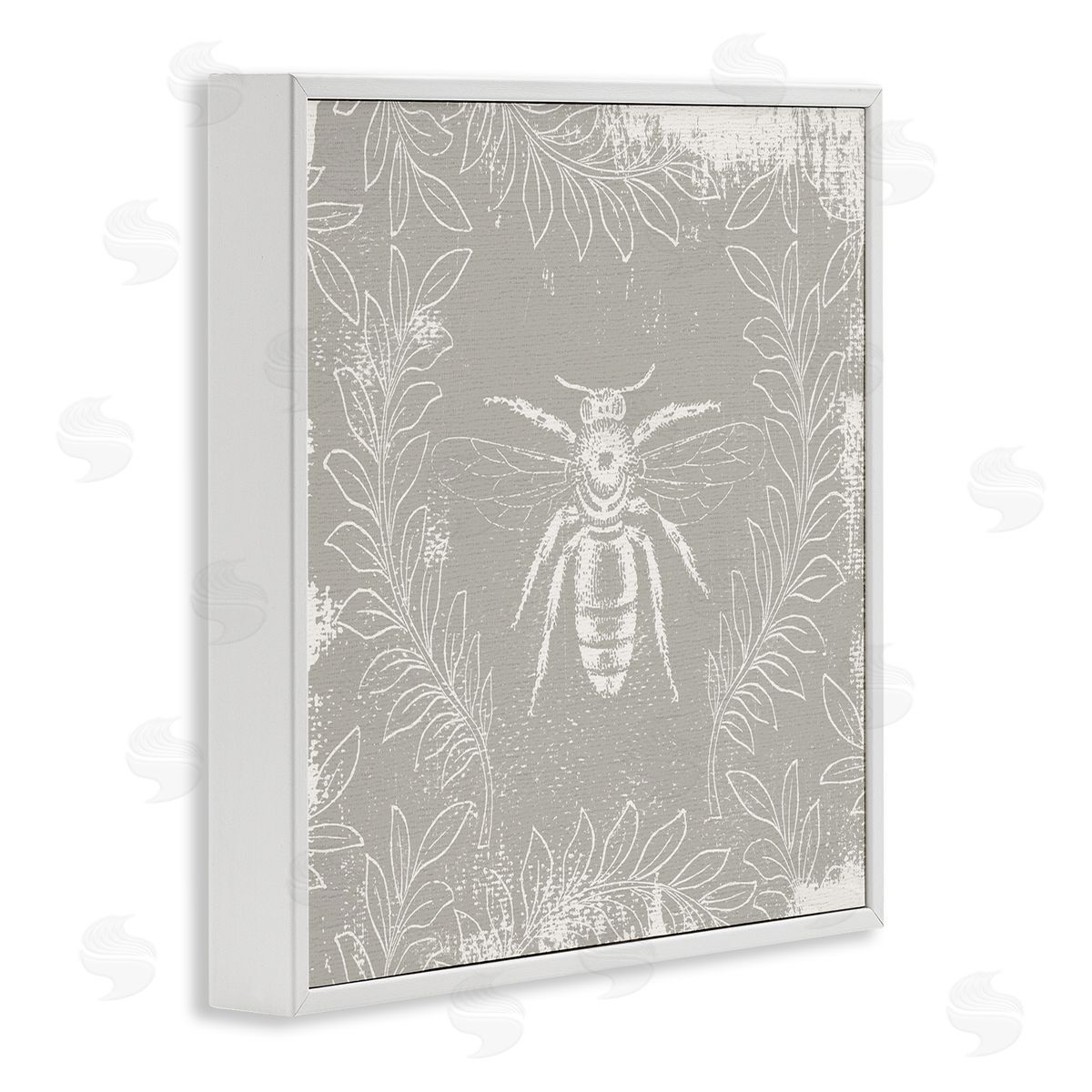 Bee Floral Pattern White Frame Print Wall Art, Home Decor by Stupell Studio
