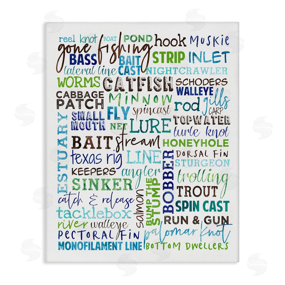 Fishing Terms & Phrases Sports Canvas Wall Art, Home Decor by Erica Billups