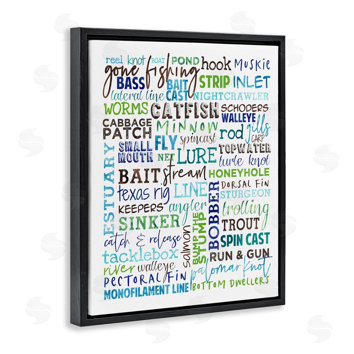 Fishing Terms & Phrases Sports Black Floating Frame Canvas Wall Art, Home Decor by Erica Billups