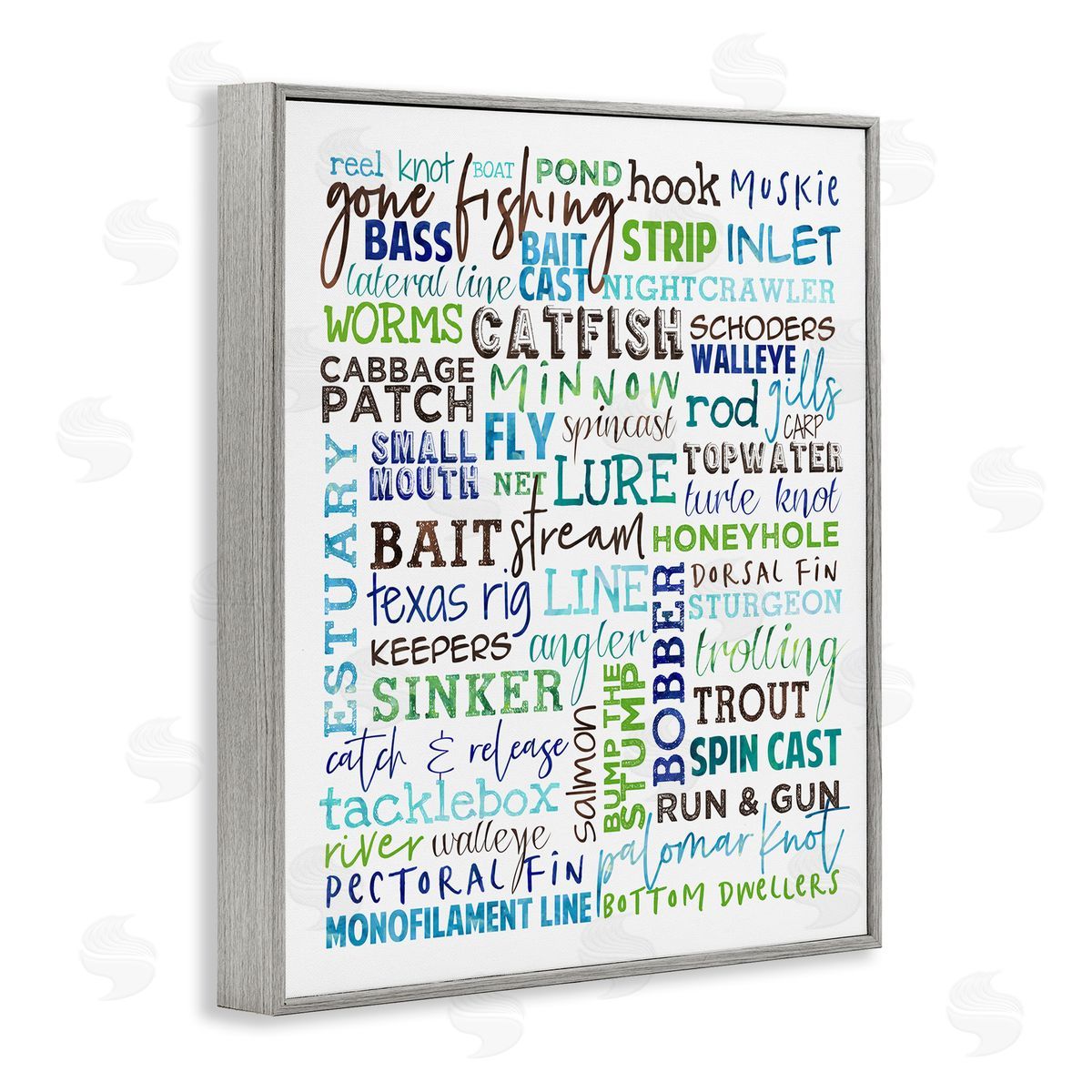 Fishing Terms & Phrases Sports Grey Frame Print Wall Art, Home Decor by Erica Billups