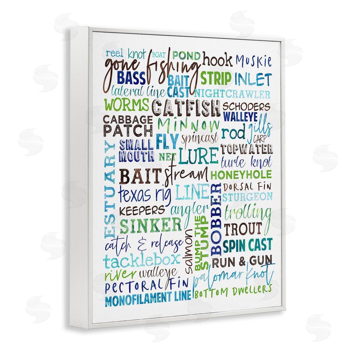 Fishing Terms & Phrases Sports White Frame Print Wall Art, Home Decor by Erica Billups