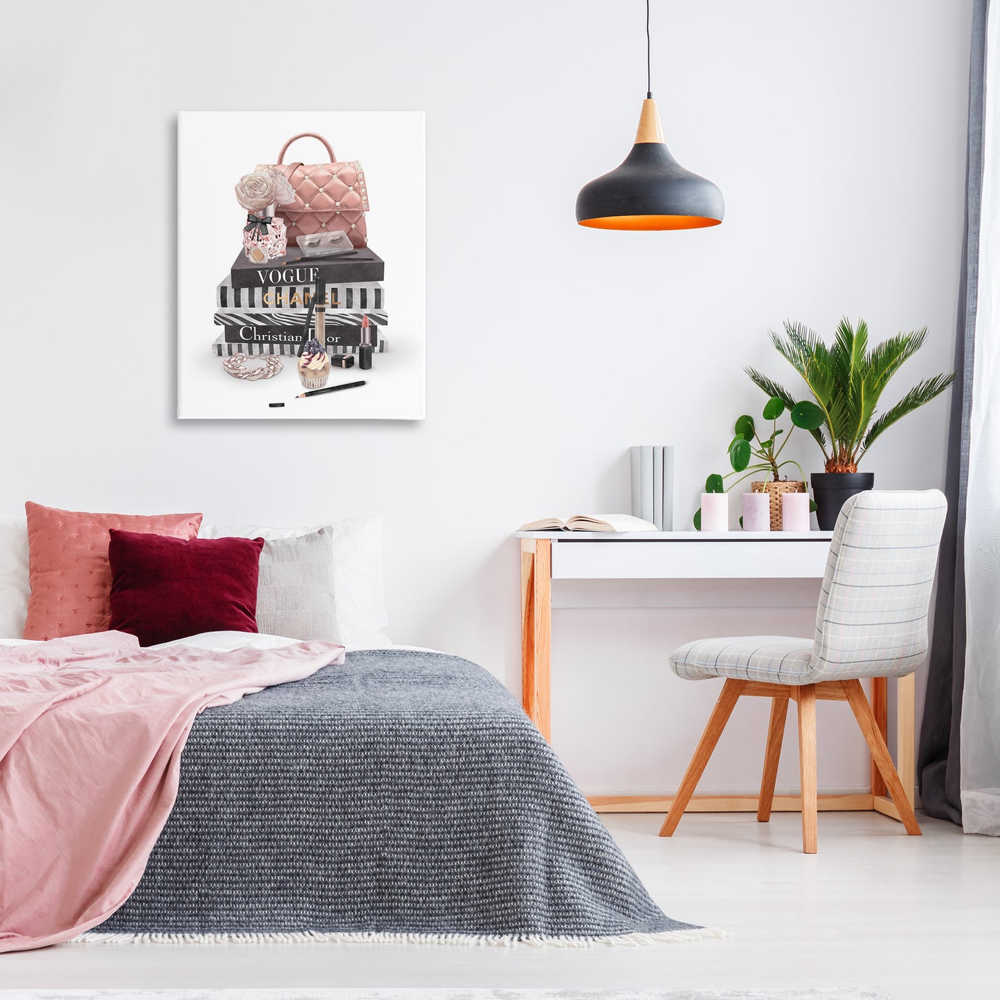 Fashion Bookstack Accessories Canvas Wall Art in Room, Home Decor by Ziwei Li