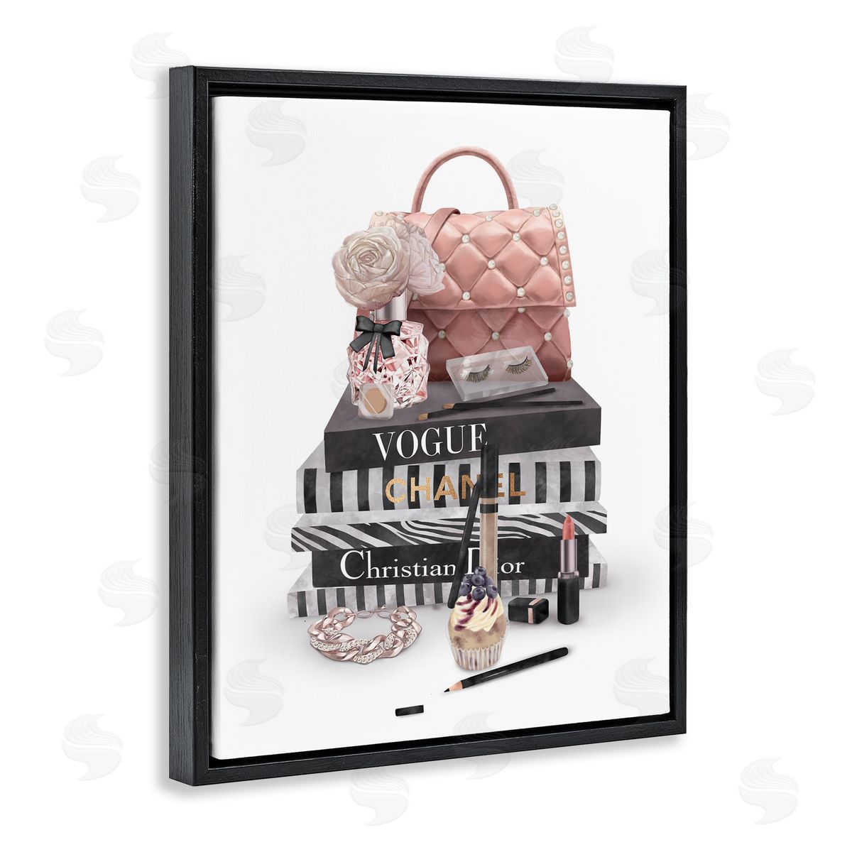 Fashion Bookstack Accessories Black Floating Frame Canvas Wall Art, Home Decor by Ziwei Li