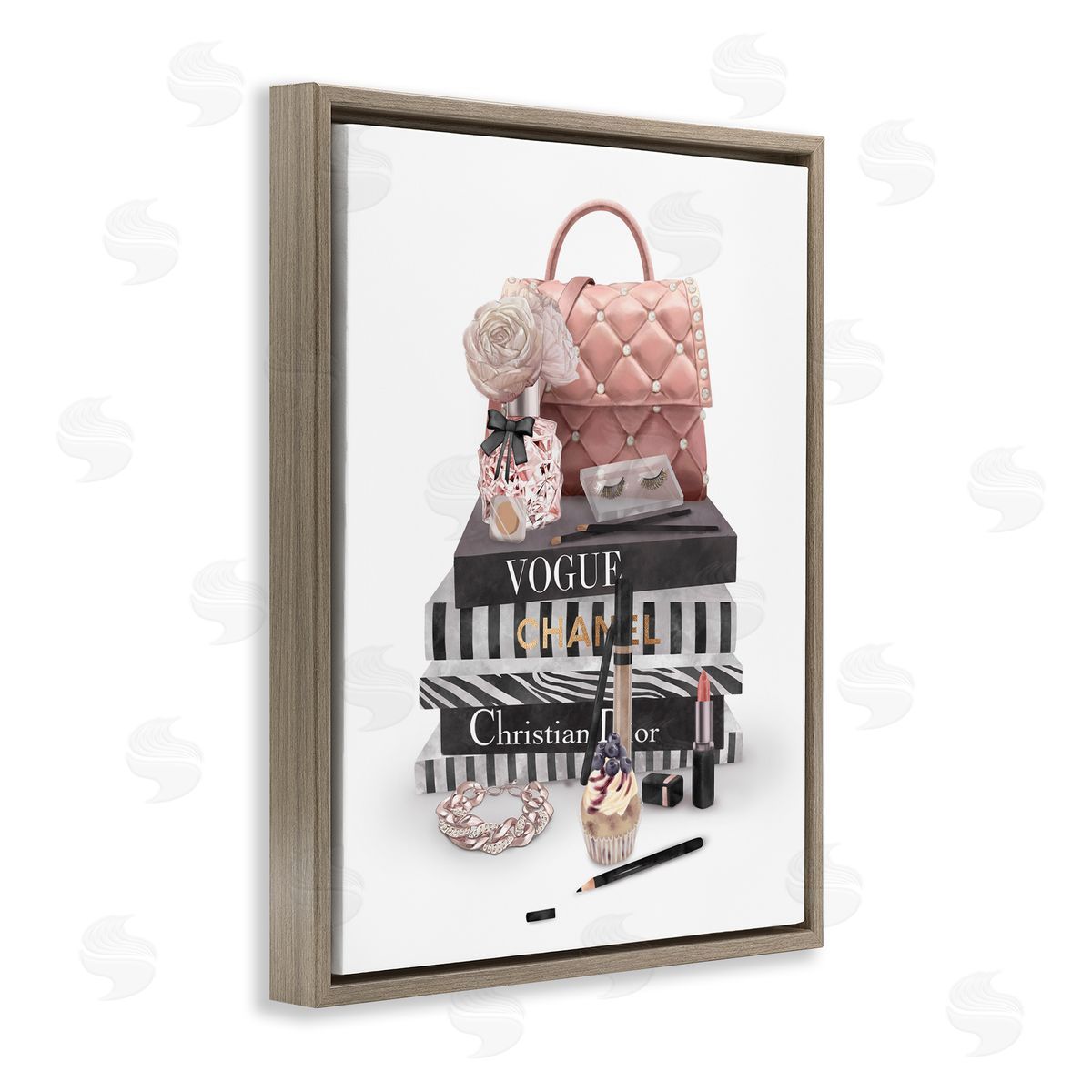 Fashion Bookstack Accessories Brown Floating Frame Canvas Wall Art, Home Decor by Ziwei Li