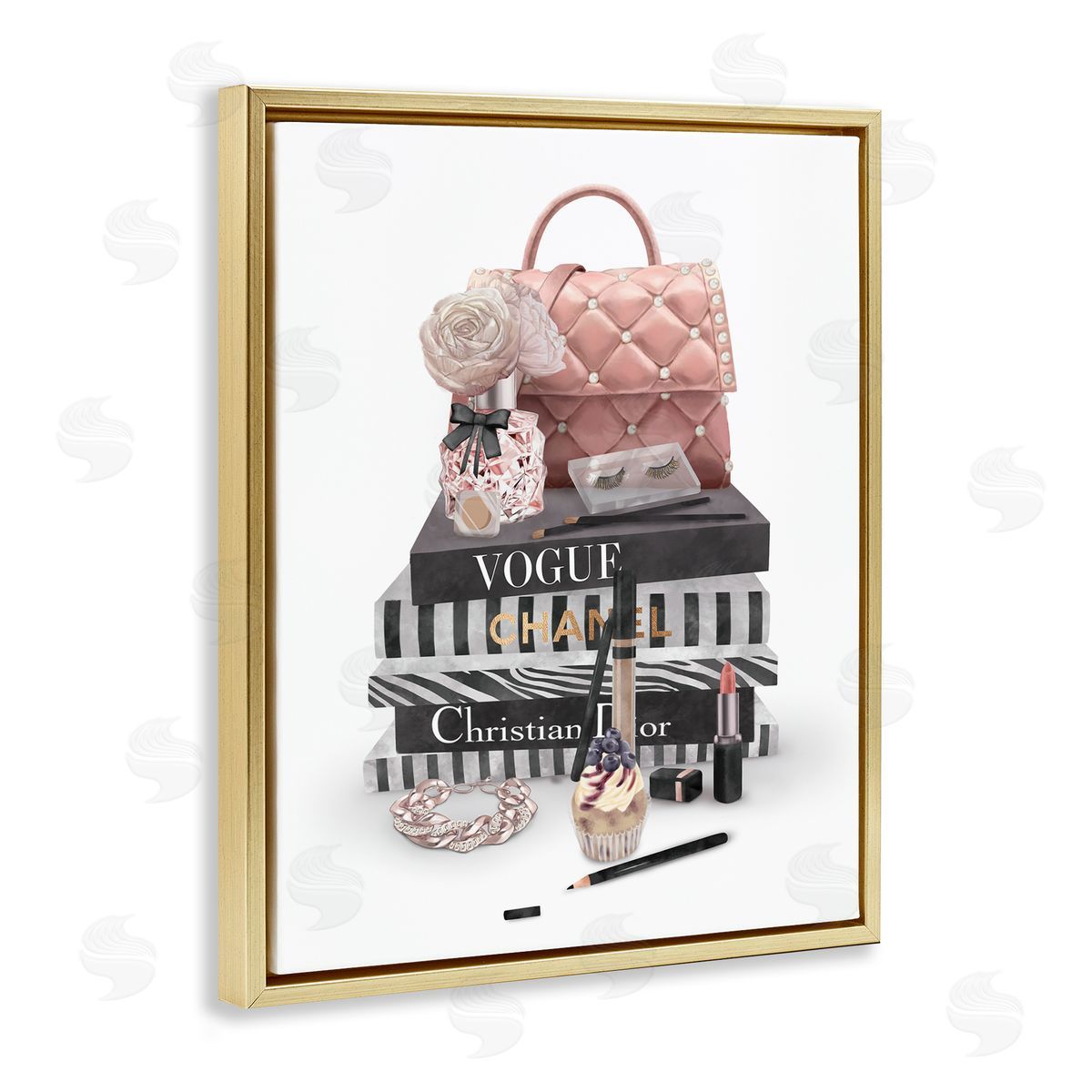 Fashion Bookstack Accessories Gold Floating Frame Canvas Wall Art, Home Decor by Ziwei Li
