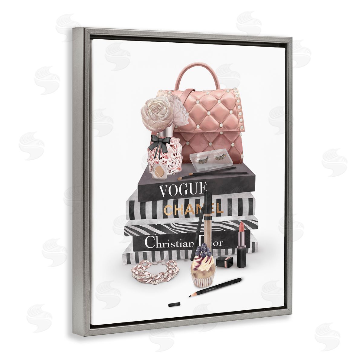 Fashion Bookstack Accessories Grey Floating Frame Canvas Wall Art, Home Decor by Ziwei Li