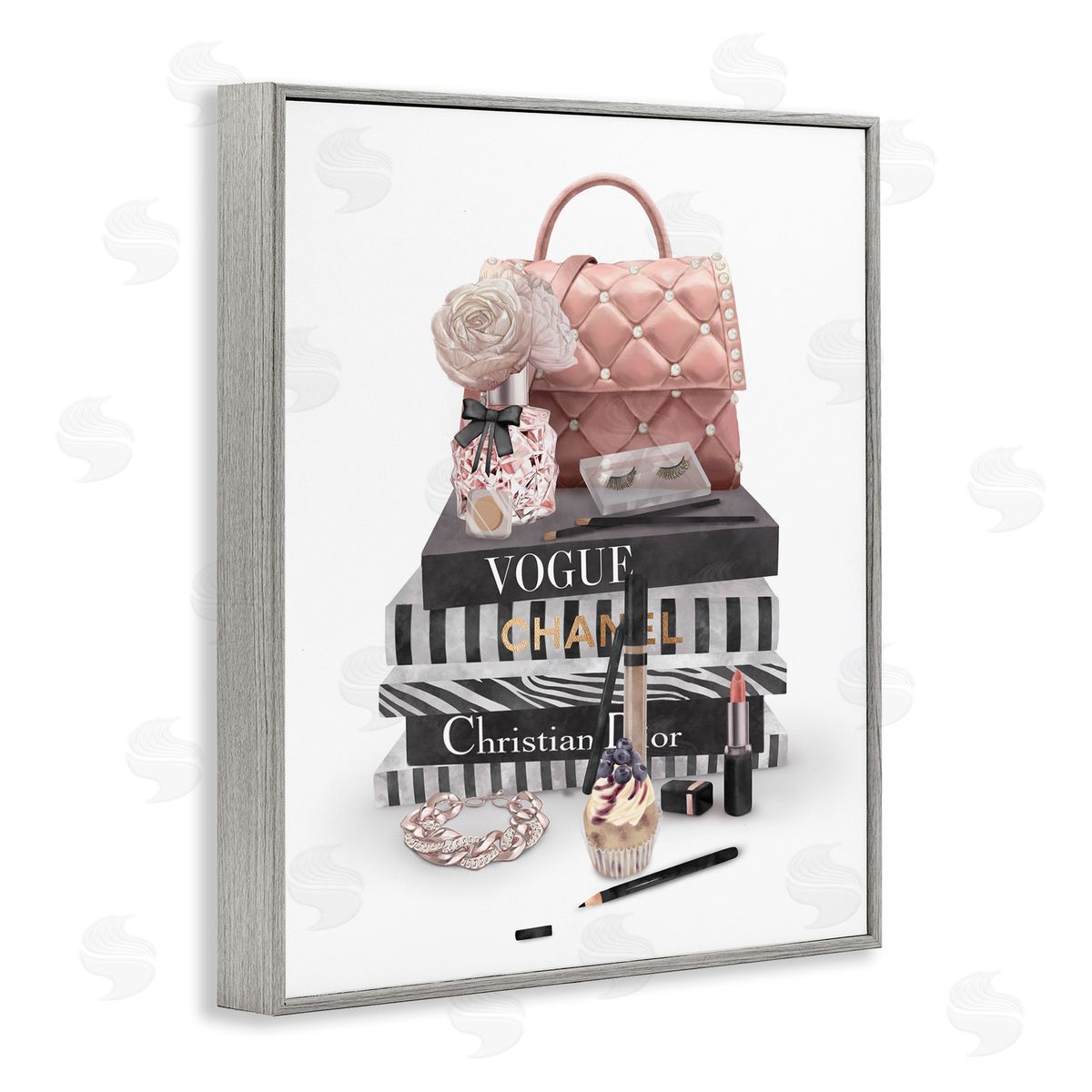 Fashion Bookstack Accessories Grey Frame Print Wall Art, Home Decor by Ziwei Li