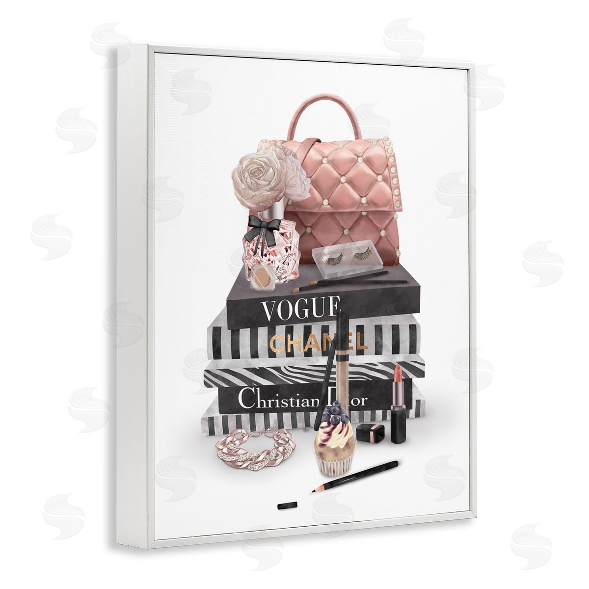 Fashion Bookstack Accessories White Frame Print Wall Art, Home Decor by Ziwei Li