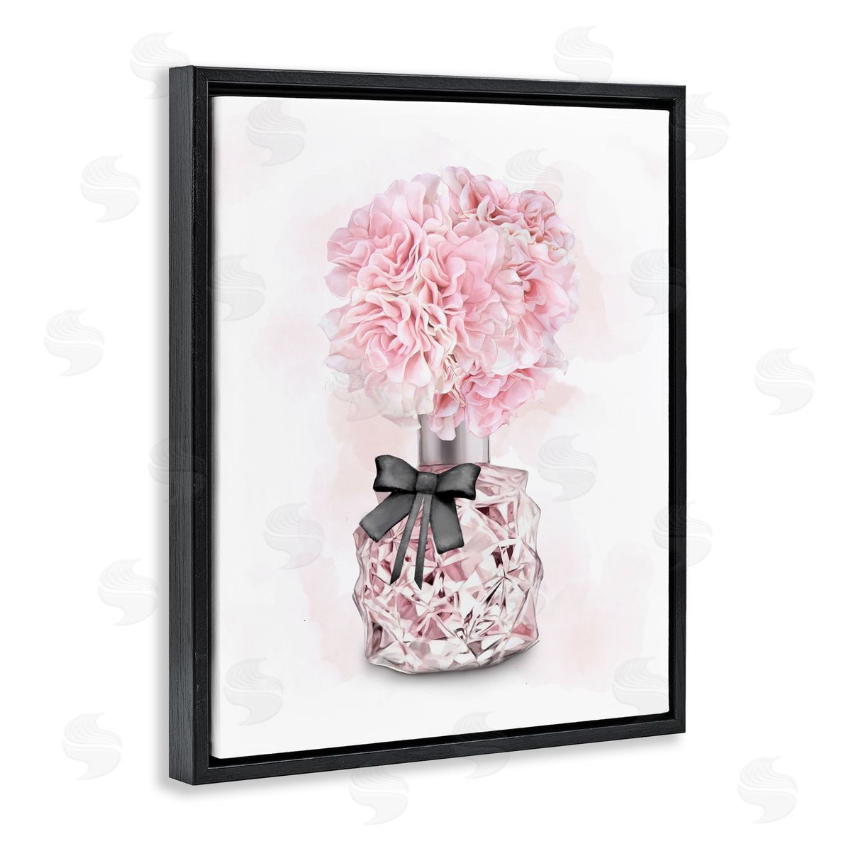 Pink Flower Perfume Bouquet Black Floating Frame Canvas Wall Art, Home Decor by Ziwei Li