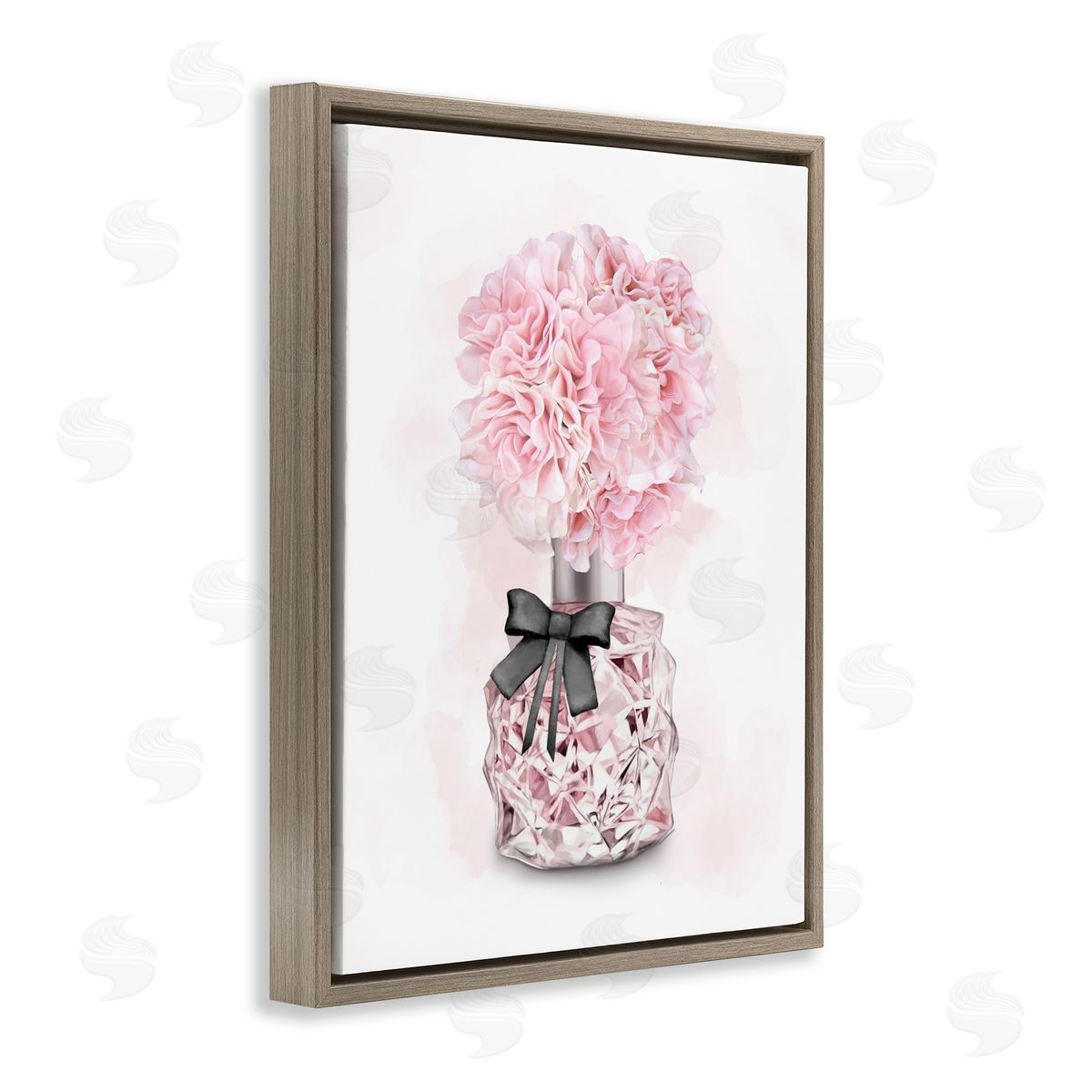 Pink Flower Perfume Bouquet Brown Floating Frame Canvas Wall Art, Home Decor by Ziwei Li