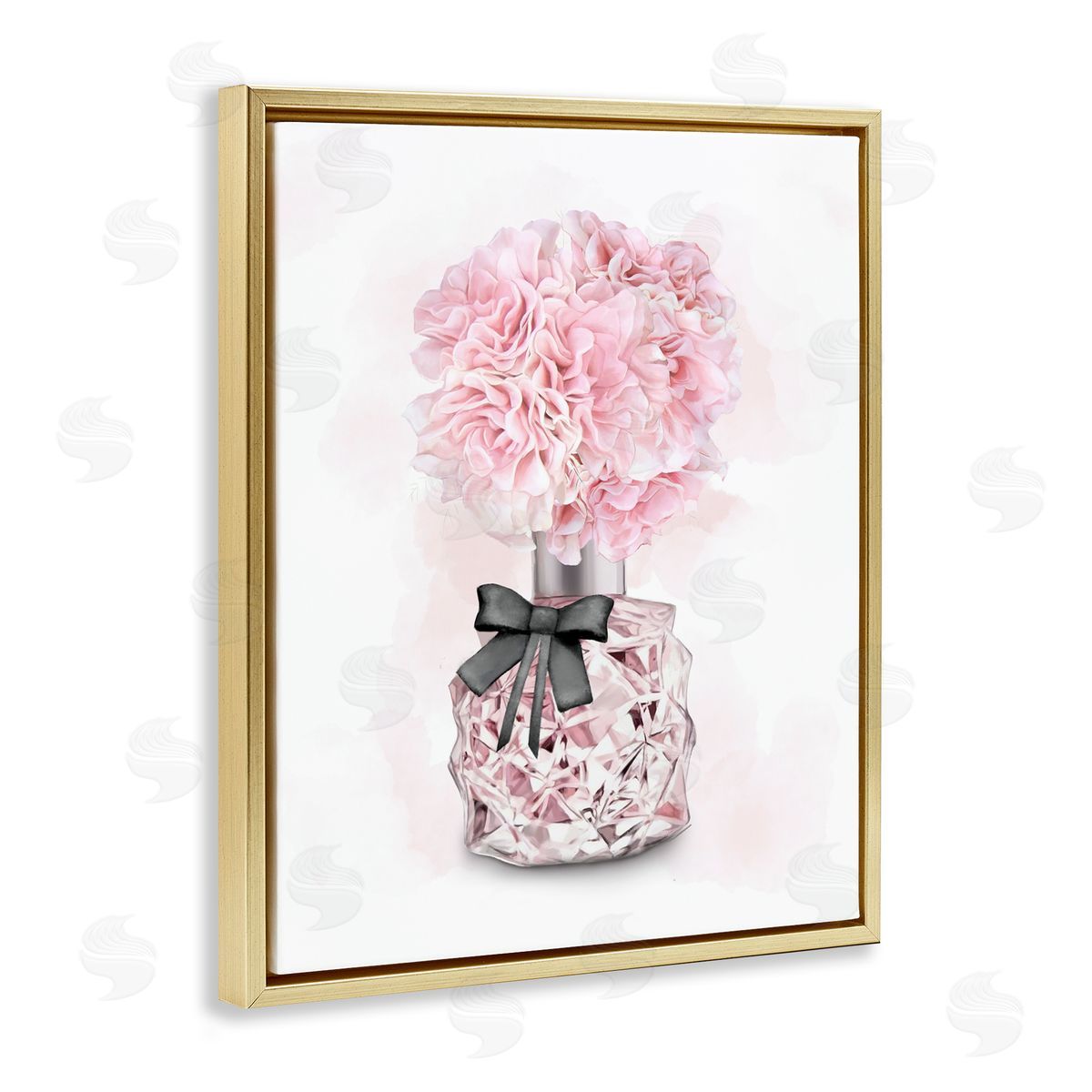Pink Flower Perfume Bouquet Gold Floating Frame Canvas Wall Art, Home Decor by Ziwei Li
