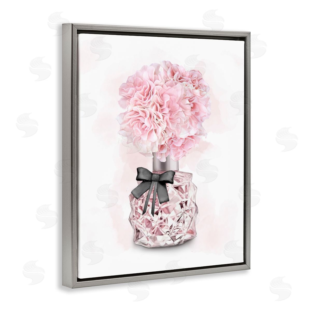 Pink Flower Perfume Bouquet Grey Floating Frame Canvas Wall Art, Home Decor by Ziwei Li