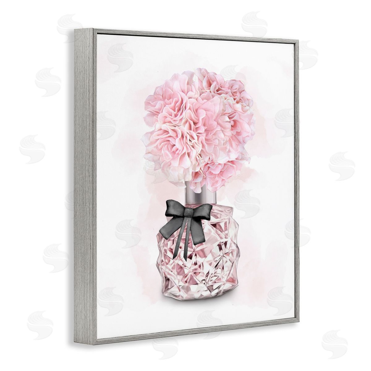 Pink Flower Perfume Bouquet Grey Frame Print Wall Art, Home Decor by Ziwei Li