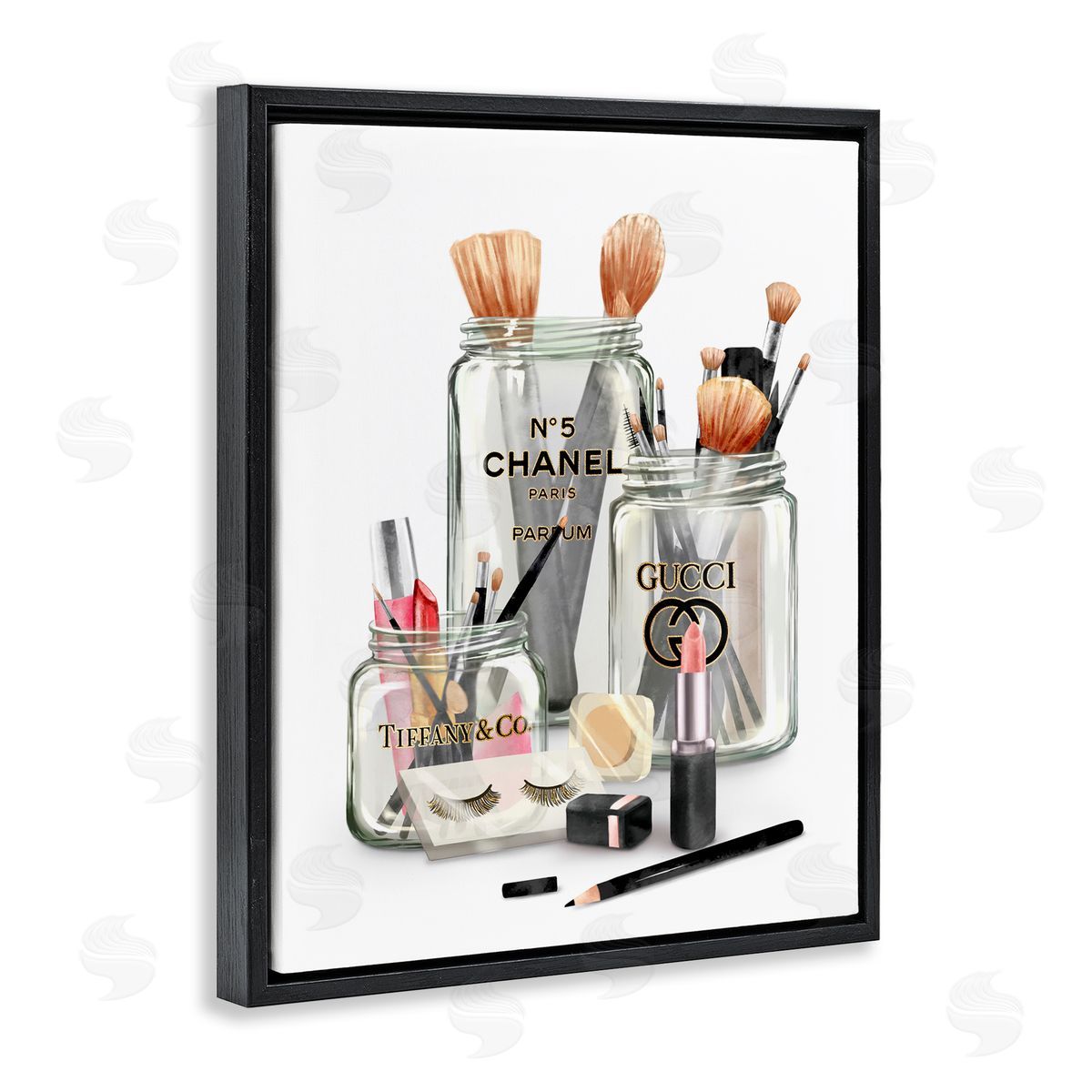 Fashion Brand Makeup In Jars Black Floating Frame Canvas Wall Art, Home Decor by Ziwei Li